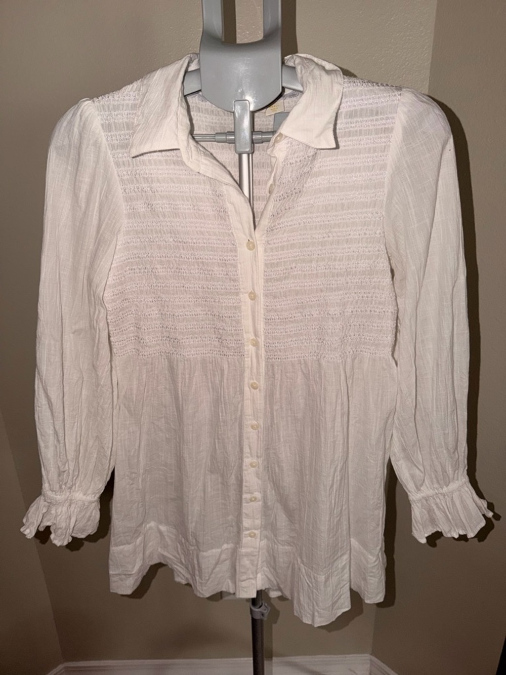 Anthropologie Maeve White Smocked Tunic Blouse - Picture 2 of 10